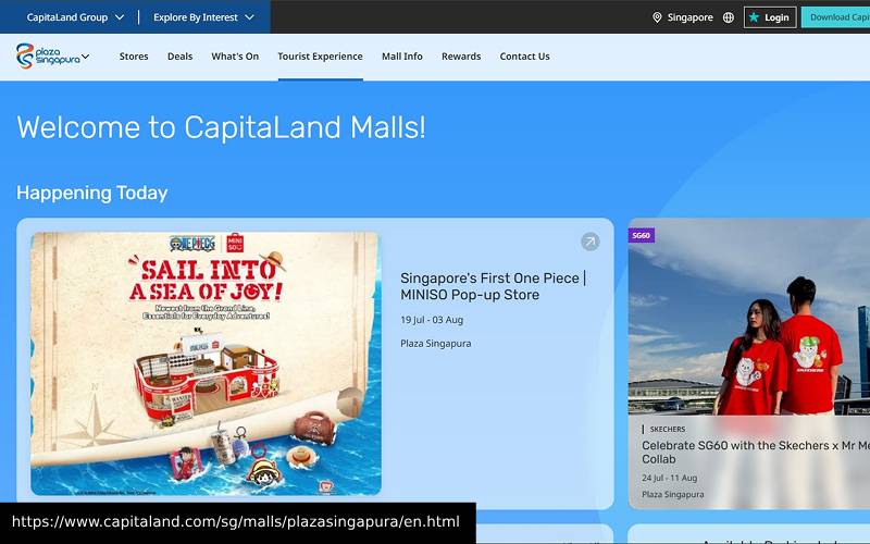 A screenshot of the website of Plaza Singapura